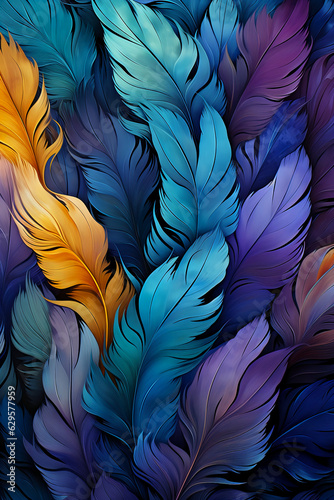 Abstract feather pattern texture, cool color. AI generative