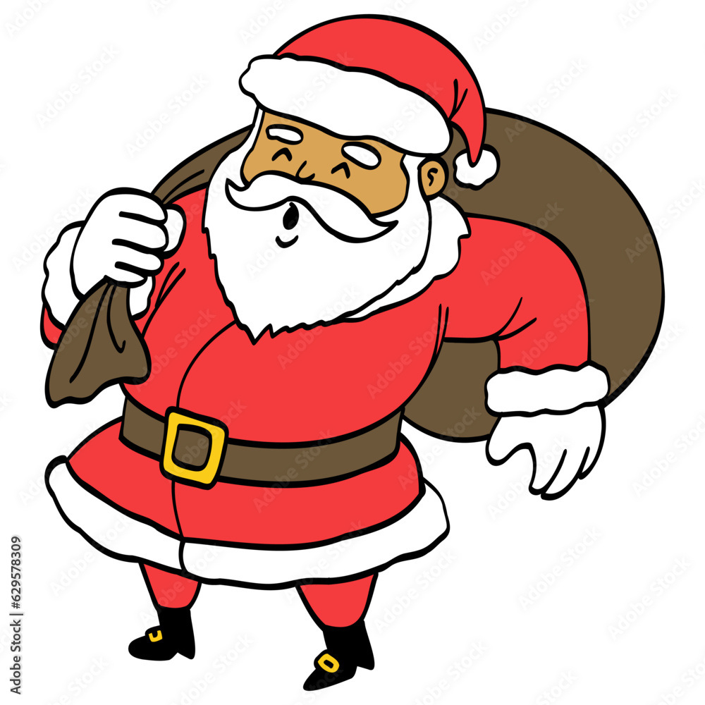 Santa Claus Cartoon with Bag Presents Illustration Drawing Vector