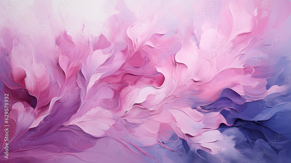 Abstract oil painting with large brush strokes in pink, white, blue, and purple pastel colors. Wallpaper, background, texture.