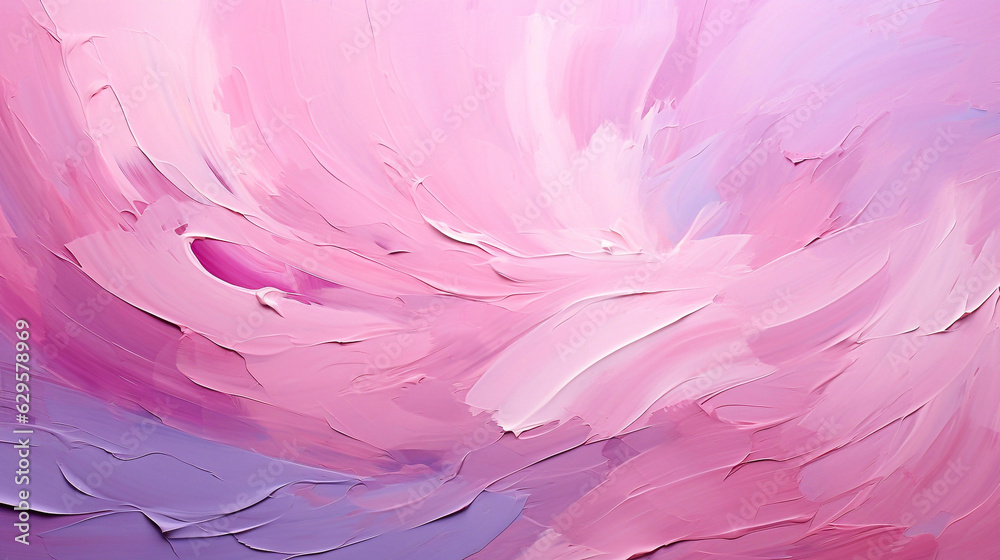 Abstract oil painting with large brush strokes in pink, white, beige, and purple pastel colors. Wallpaper, background, texture.