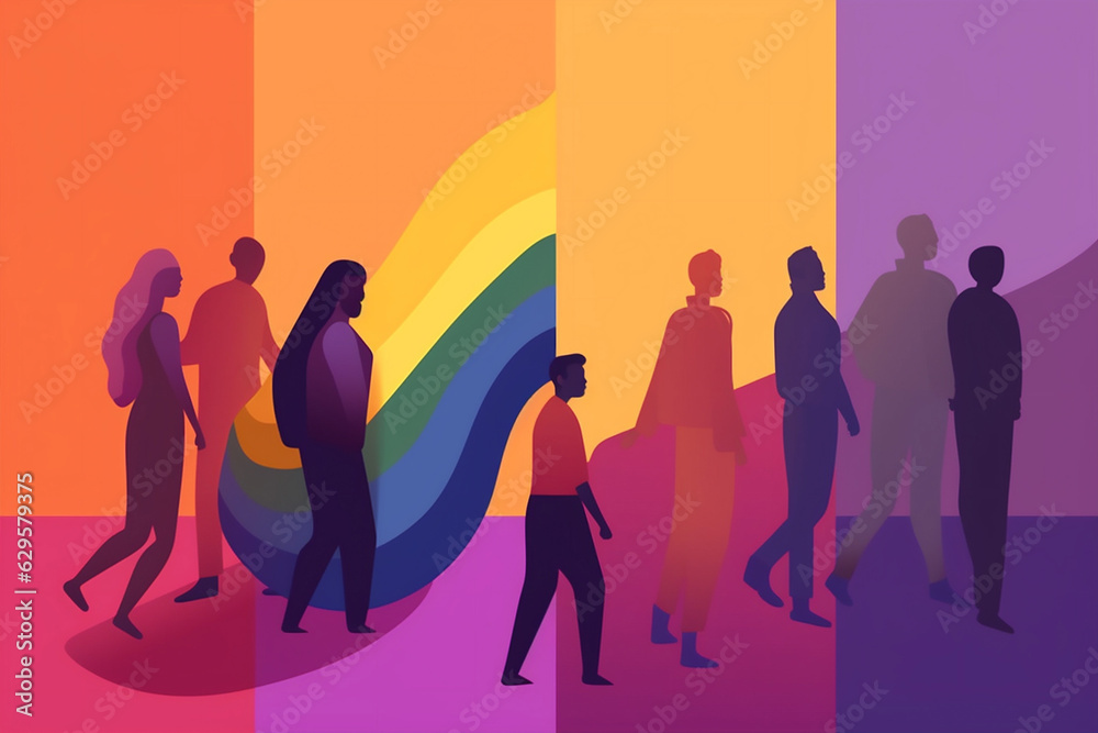 Obraz premium group concept pride parade homosexual community celebration freedom rainbow flag. Generative AI.