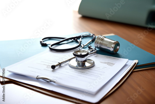 Medical Check-up with Stethoscope on office table AI Technology	
