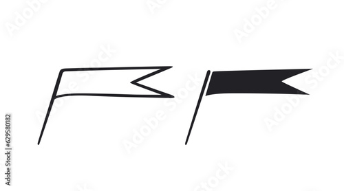 Silhouette of a developing flag. Black and white image.