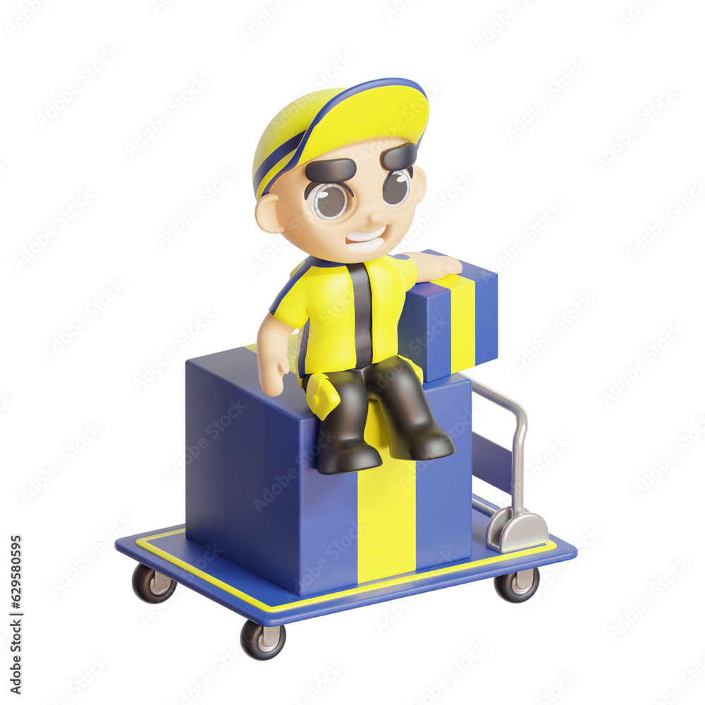 3d icon deliveryman with yellow and blue color 3d icon deliveryman with yellow and blue color