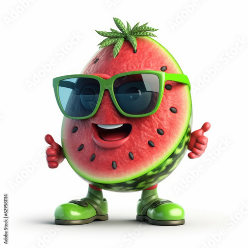 Cute cartoon watermelon character  animated with a face.