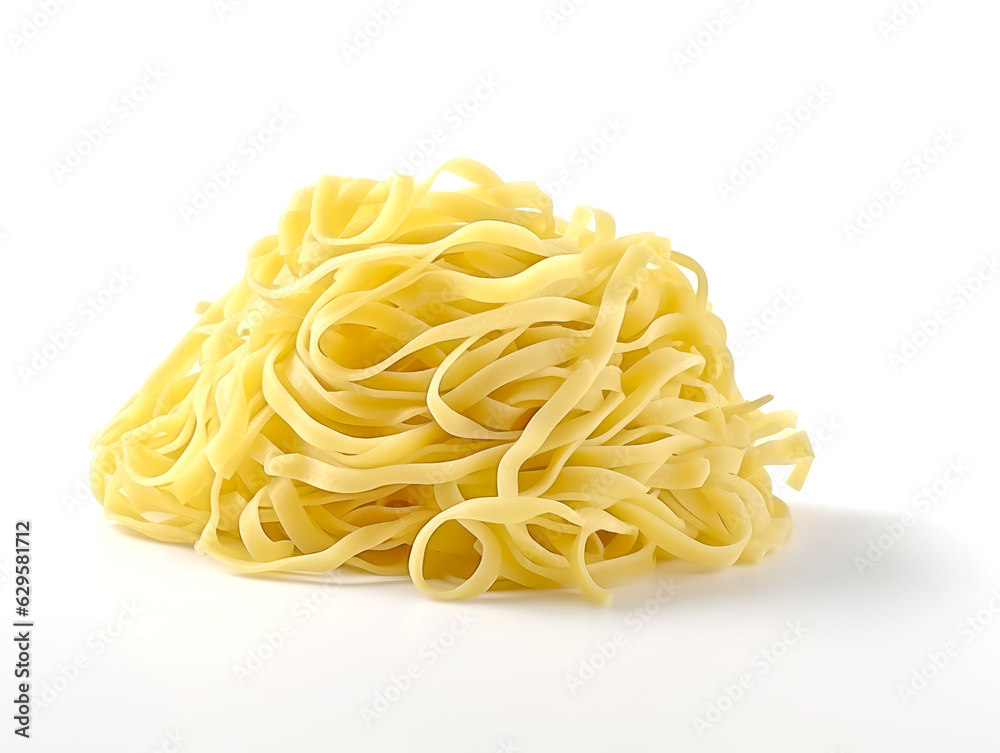 Linguine on a white plate with a spoon on a white background. Linguine on a white plate with a spoon on a white background.