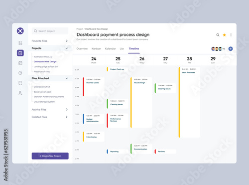 Task manager, UI template, project timeline, time optimisation and task management dashboard interface. Schedule app. Vector design schedule ui application illustration