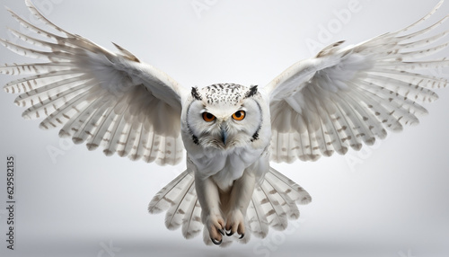 Foto owl in flight. white owl. snow owl. bird. animal