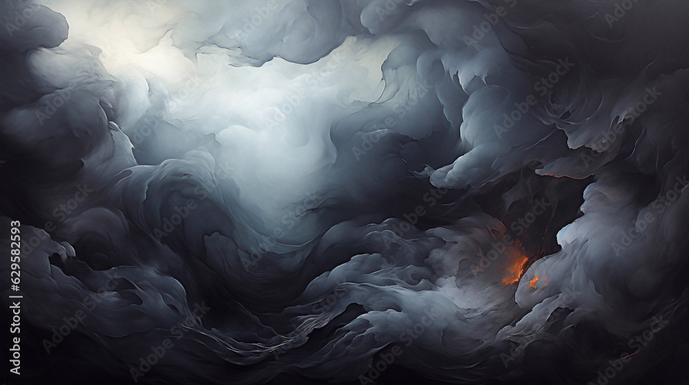 Abstract oil painting of a storm in black, grey, white, and blue colors. Wallpaper, background, texture.