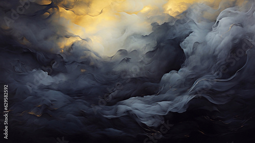Abstract oil painting of a storm in black, grey, and yellow colors. Wallpaper, background, texture.
