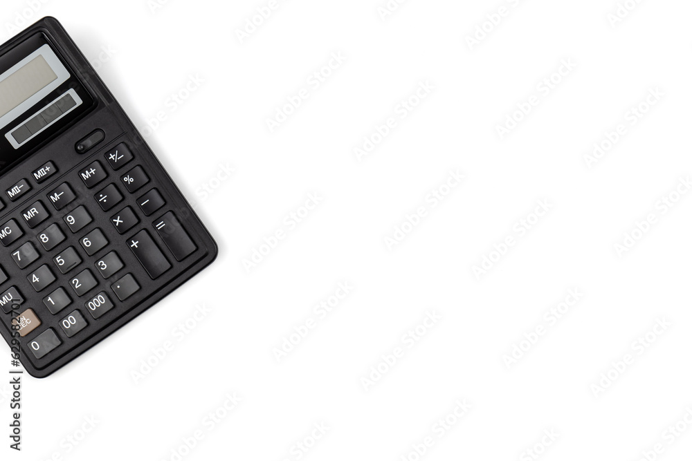 Black calculator on a white background isolated. Black calculator on a white background isolated.