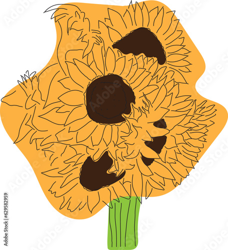 Sunflower line art. Minimalist contour drawing. One line artwork. Continuous line sunflower summer nature tree simple line Hand drawn style illustration vector. 