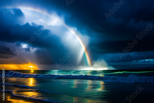 rainbow. sea, sunset,Generative AI