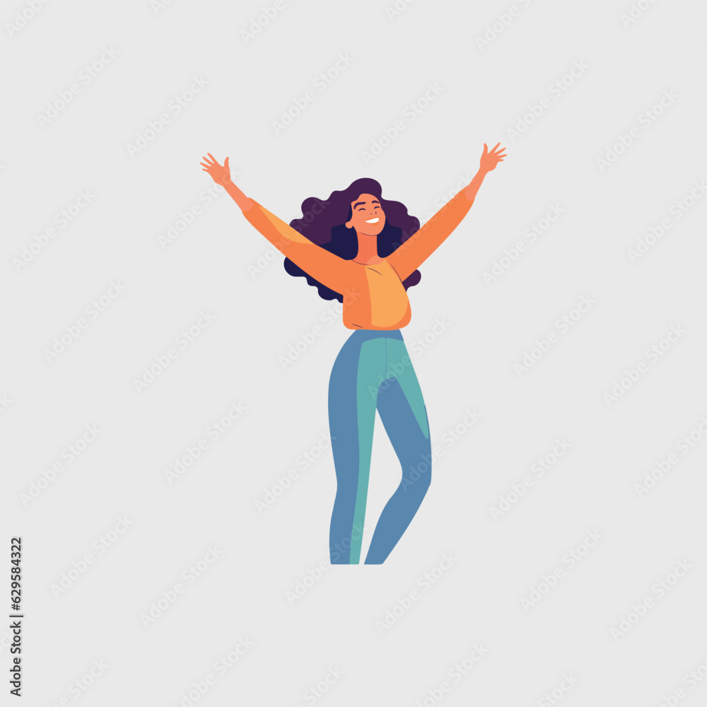 Obraz premium woman excited with hands raised in happiness