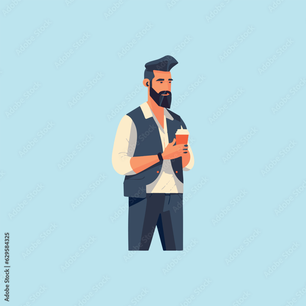 man with a cup of coffee in his hand, vector illustration