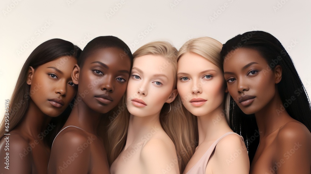 group of Beautiful female models with beautiful skincare from a diverse ethnicity group of Beautiful female models with beautiful skincare from a diverse ethnicity