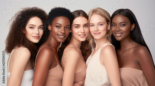 A diverse group of beautiful women with natural beauty and glowing smooth skin