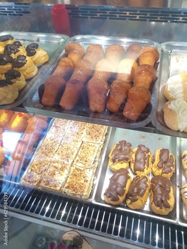 Various types of pastries. Typical Italian breakfast. Beautiful food. Fresh pastries.