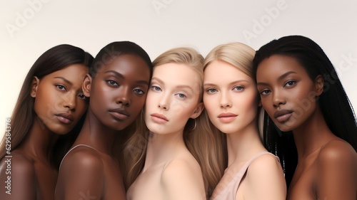 group of Beautiful female models with beautiful skincare from a diverse ethnicity