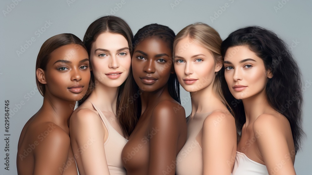 group of Beautiful female models with beautiful skincare from a diverse ethnicity group of Beautiful female models with beautiful skincare from a diverse ethnicity
