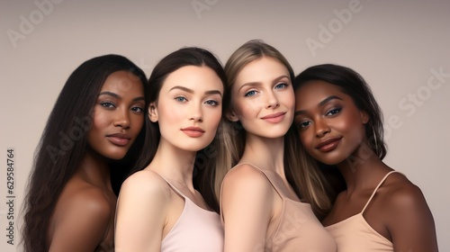 group of Beautiful female models with beautiful skincare from a diverse ethnicity