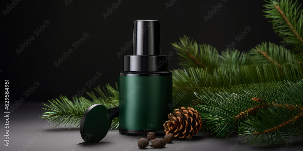Christmas cosmetic mockup. Natural composition with jar or bottle of cream with fir branches. Holidays background. packaging template for the sale of winter cosmetics. Generative AI. Christmas cosmetic mockup. Natural composition with jar or bottle of cream with fir branches. Holidays background. packaging template for the sale of winter cosmetics. Generative AI.