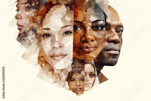 Unity in Diversity: Multiracial Human Face Collage Embracing Age, Race, and Beauty. photo