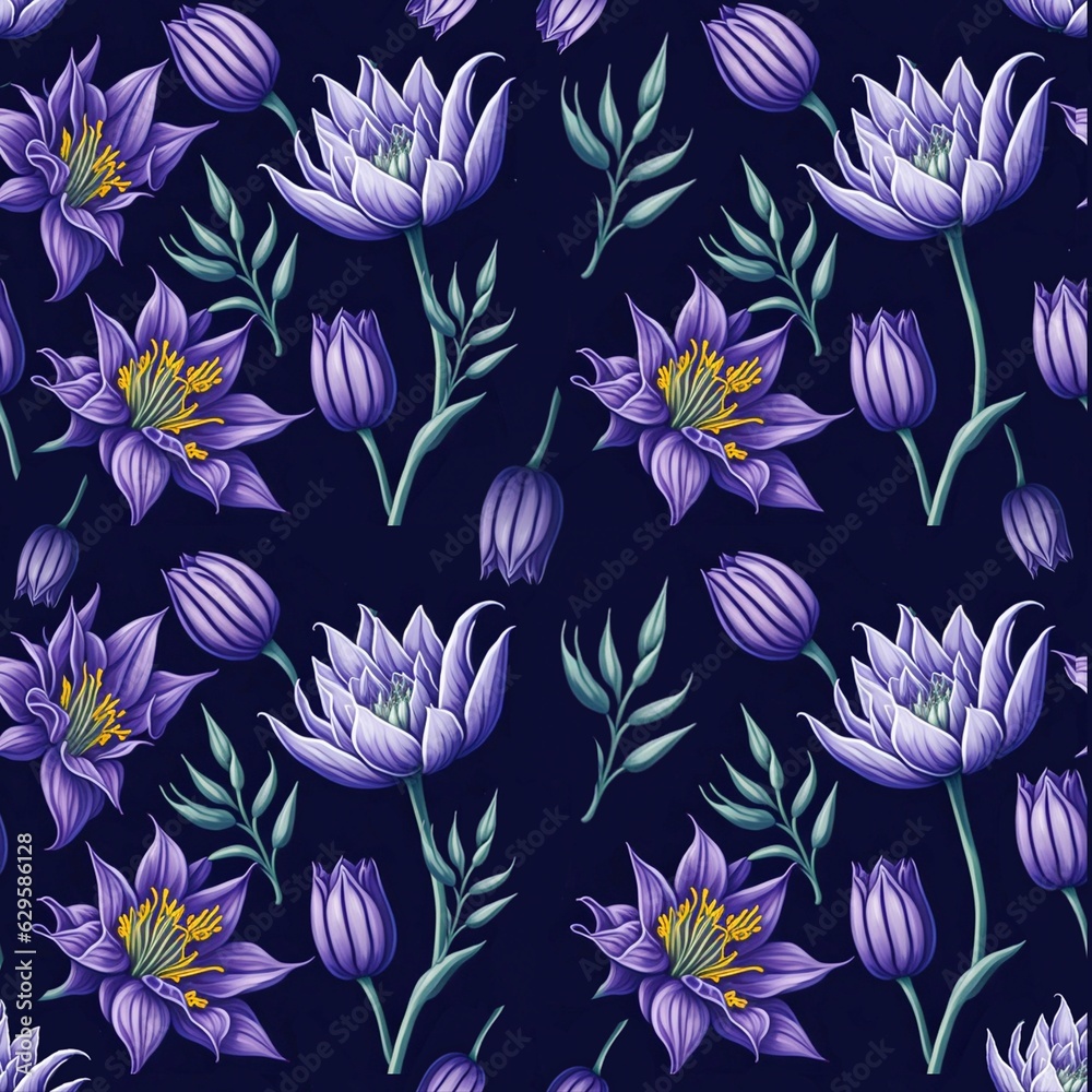 Abstract seamless pattern with plants, herbs and flowers, botanical illustration. Generative AI.