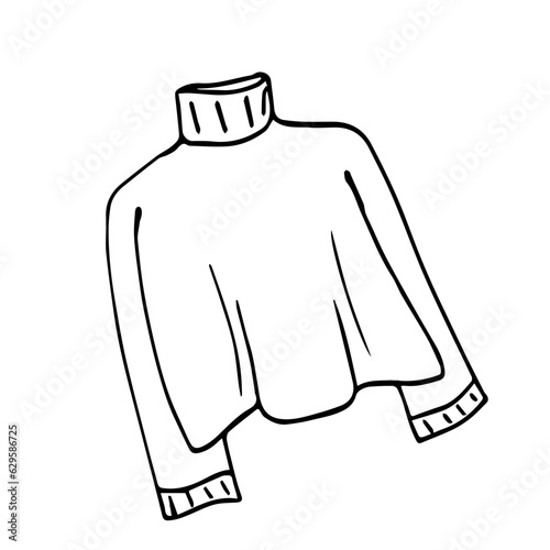 Doodle illustration of a warm turtleneck sweater.Fashionable wool sweater on a white background isolated