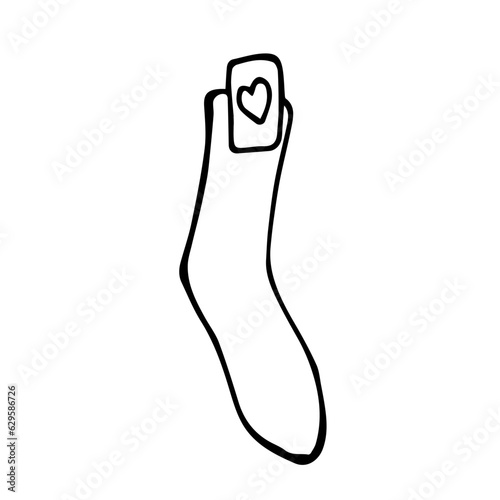 A sock with a label on a white background is insulated. Doodle illustration of a sock