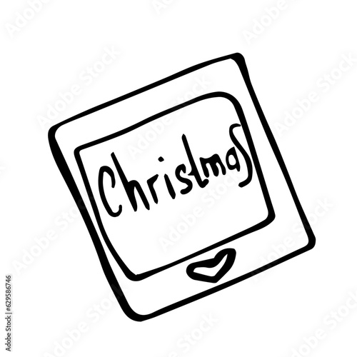 Doodle photo card with the text Christmas. Line Art. Hand drawn