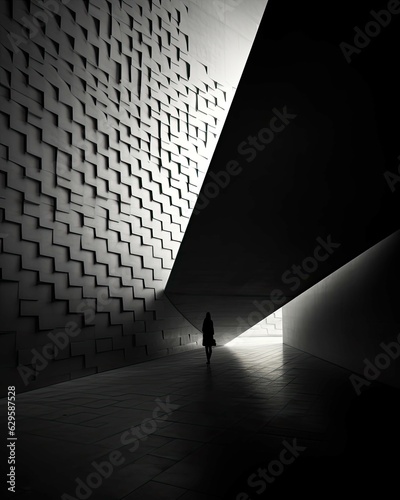 interplay of geometric patterns: exploring the dance of light and shadow in black and white photography. Ai Generated