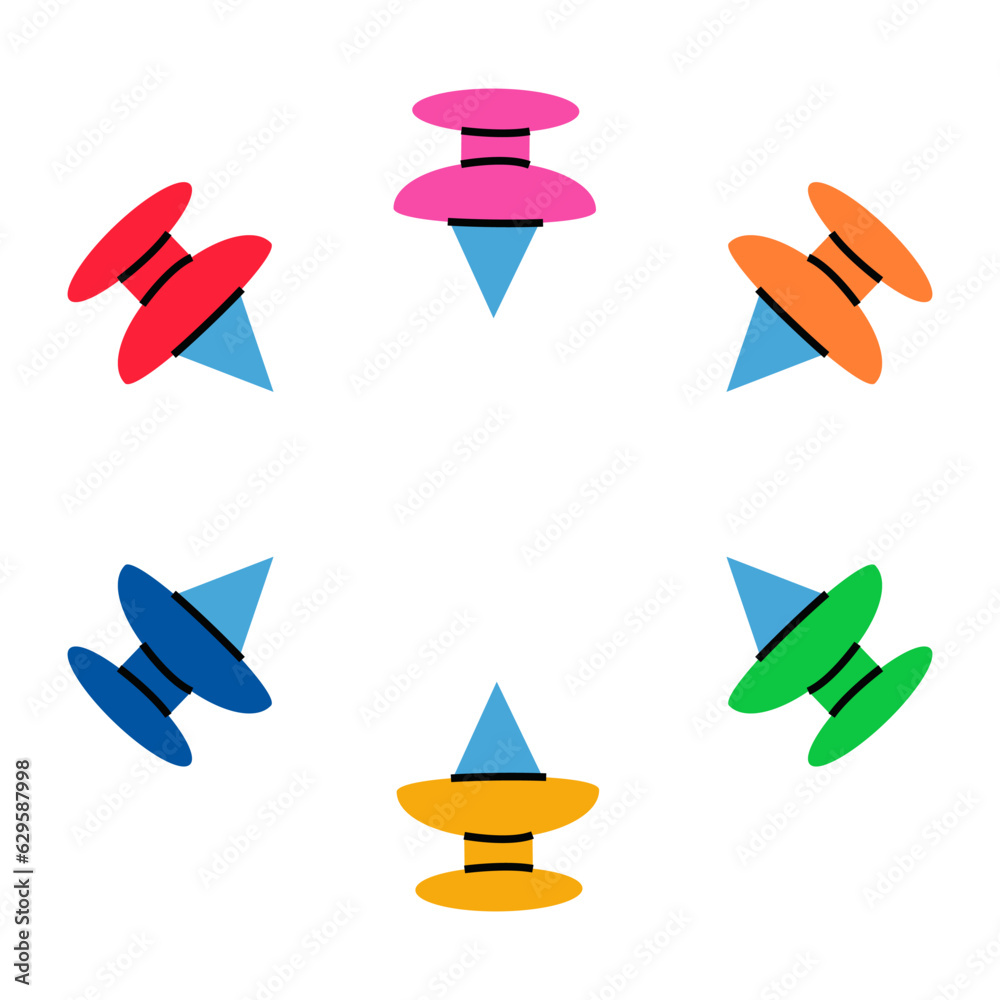 Set of colored office buttons. Collection of stationery tools. Vector isolated on white background. Set of colored office buttons. Collection of stationery tools. Vector isolated on white background.