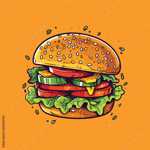 veggie burger clip art illustration for menu, poster, web