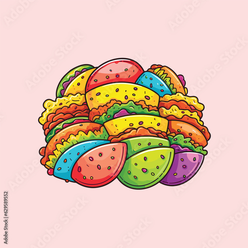 tacos sticker cool colors kawaii clip art illustration for menu, poster, web