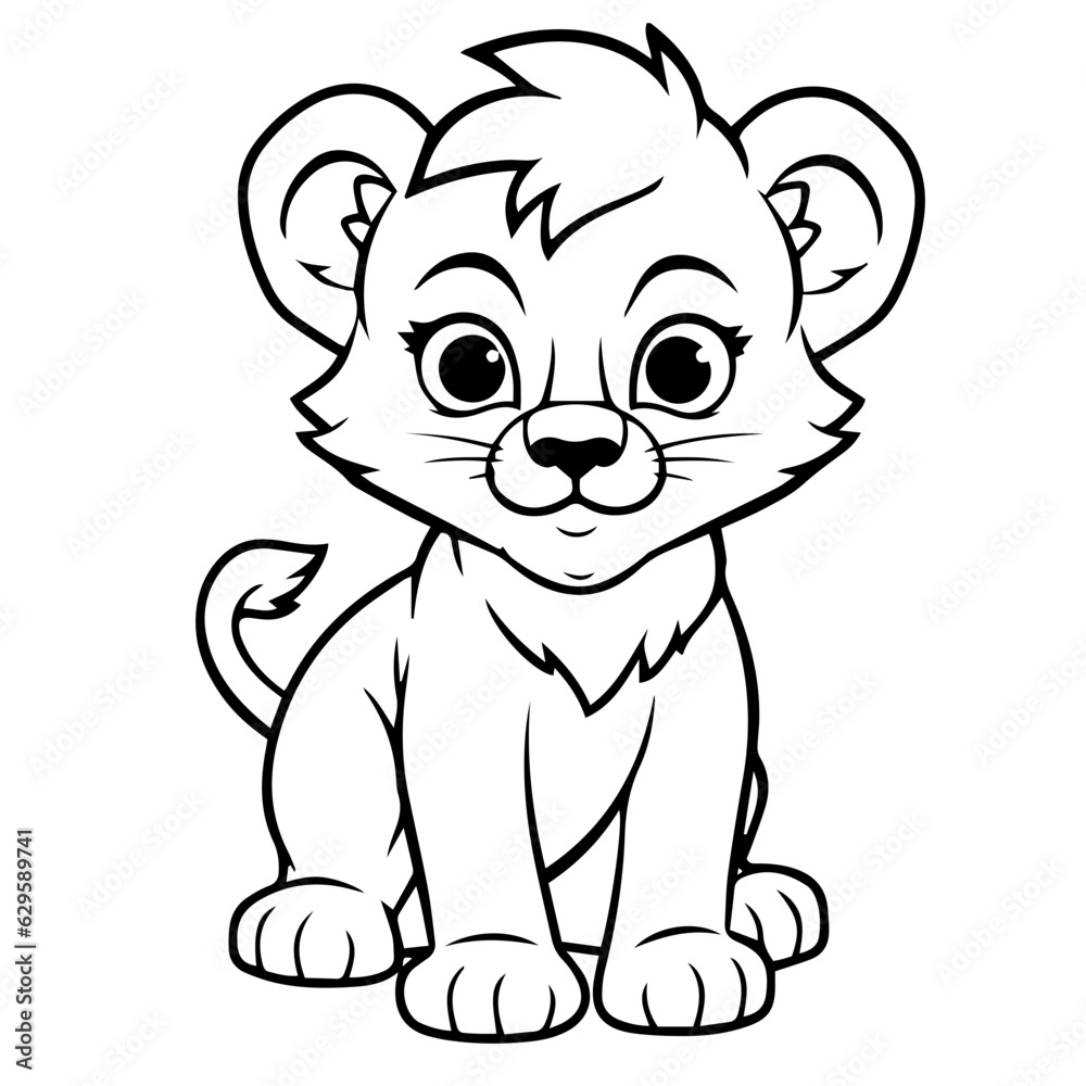 Little lion cartoon coloring page illustration Little lion cartoon coloring page illustration