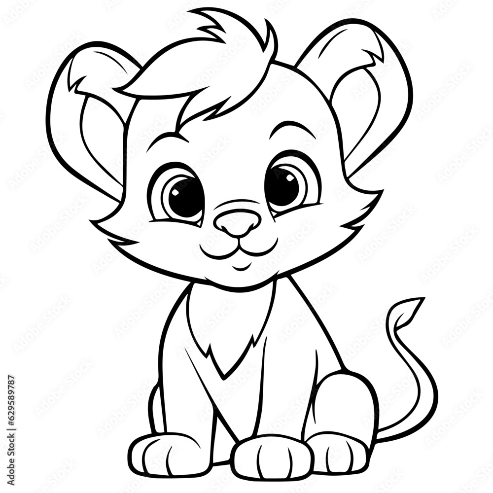 Little lion cartoon coloring page illustration Little lion cartoon coloring page illustration