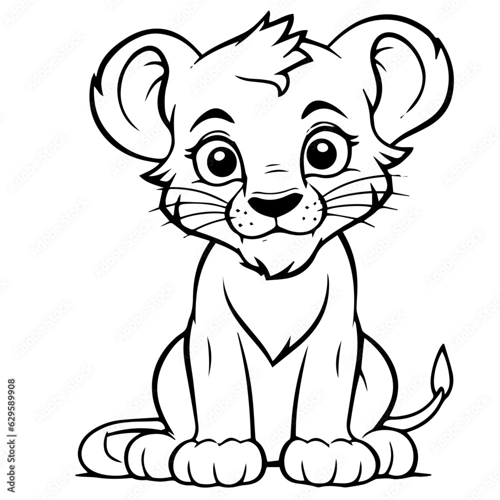 Little lion cartoon coloring page illustration