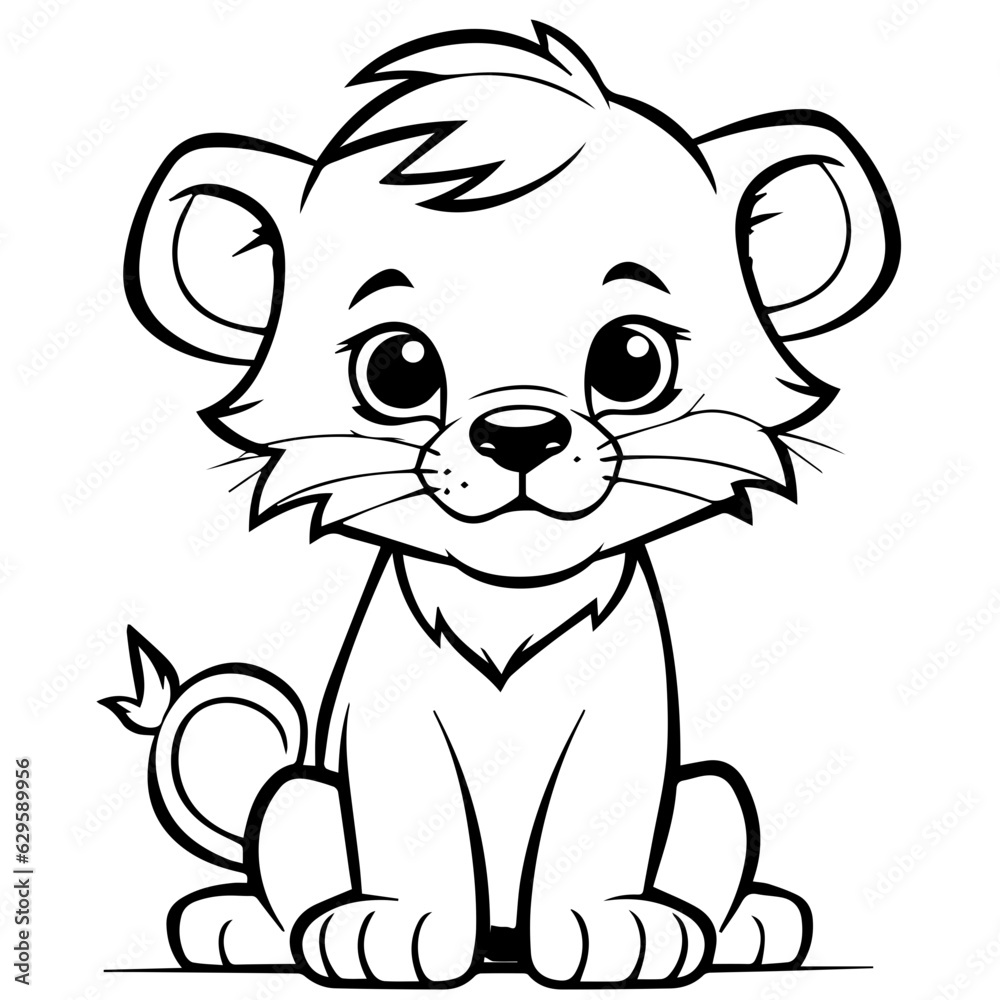 Little lion cartoon coloring page illustration Little lion cartoon coloring page illustration
