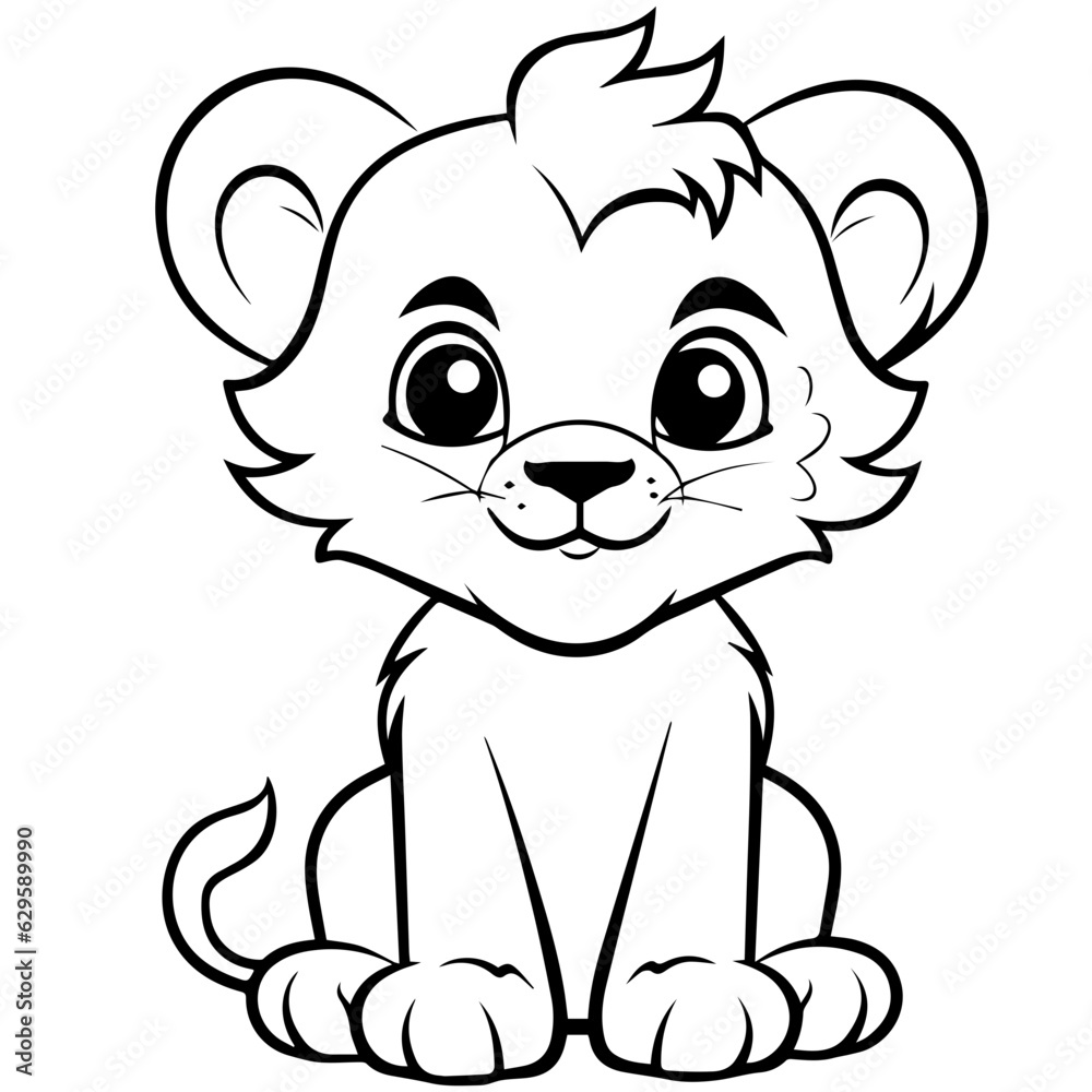 Little lion cartoon coloring page illustration Little lion cartoon coloring page illustration