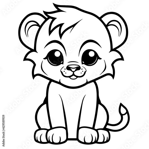 Little lion cartoon coloring page illustration