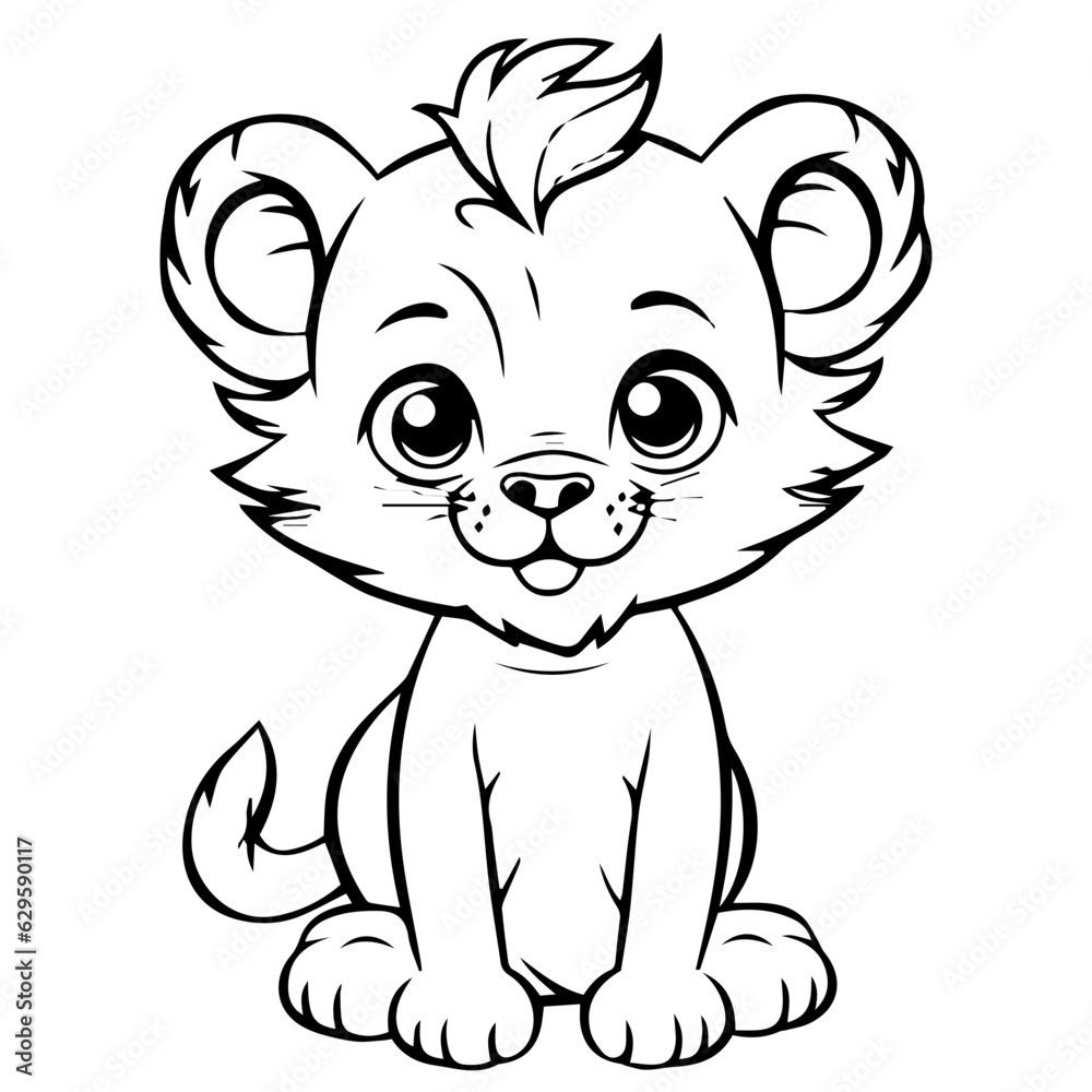 Little lion cartoon coloring page illustration Little lion cartoon coloring page illustration