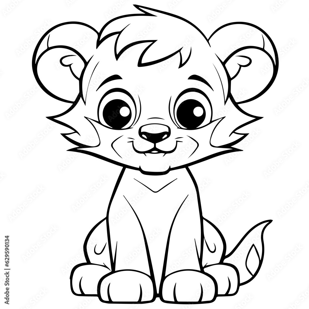 Little lion cartoon coloring page illustration