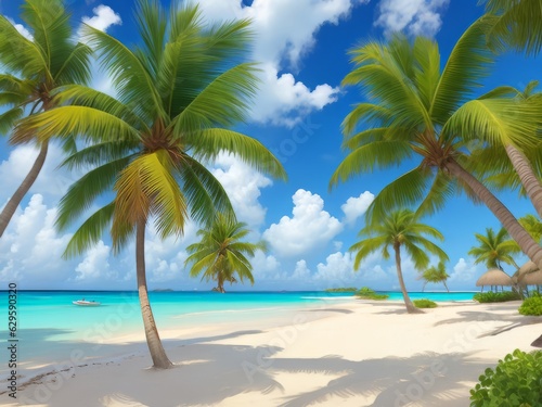 acuarela playa caribe  a con palmeras