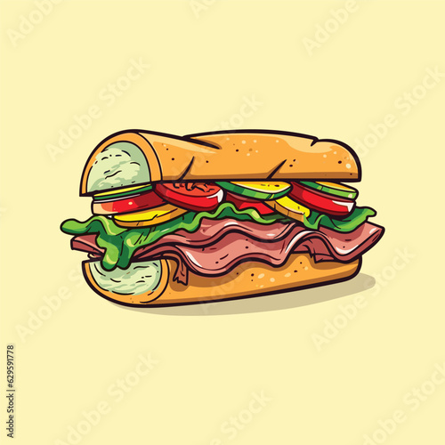 sandwich vector illustration. clean line and cool color clip art for menu, poster, web