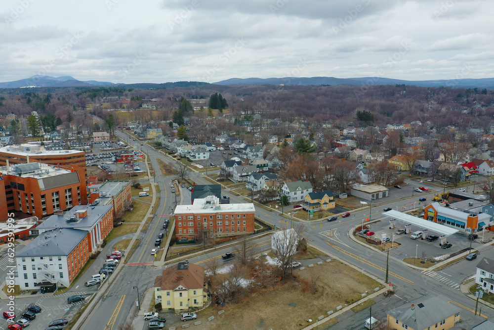 Obraz premium Aerial view of Pittsfield, Massachusetts, United States in the morning