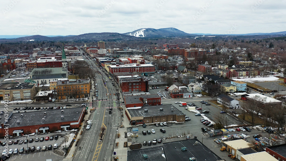 Aerial of Pittsfield, Massachusetts, United States on a fine morning