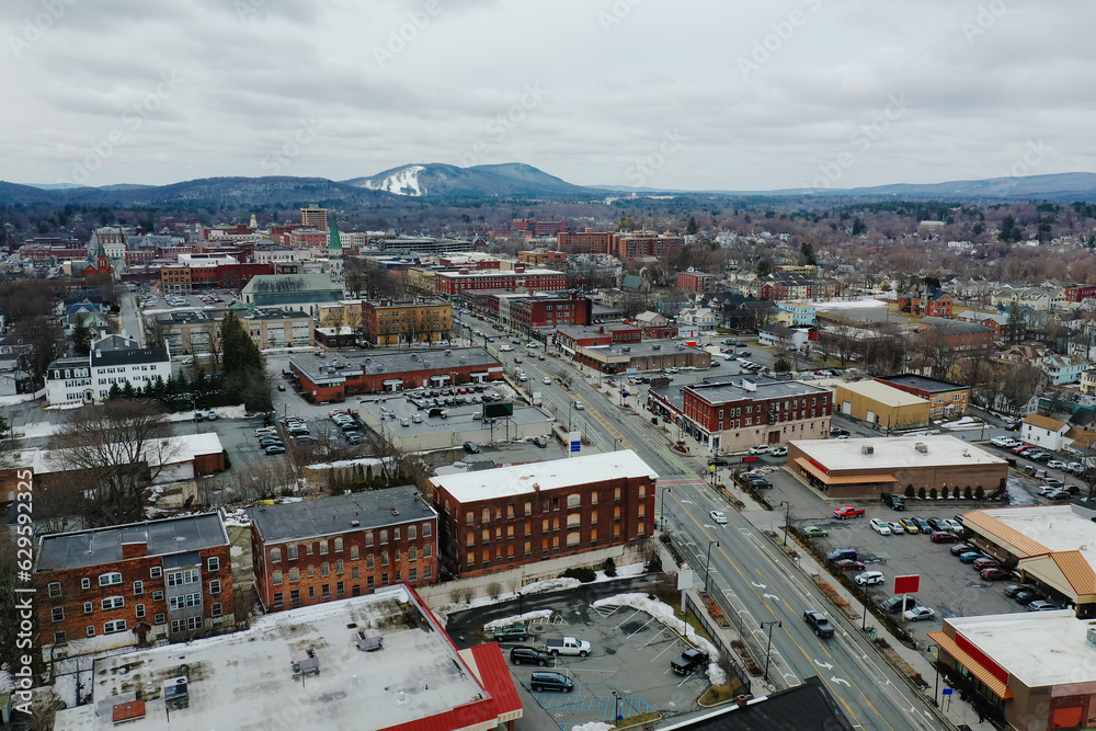 Aerial scene of Pittsfield, Massachusetts, United States in early spring