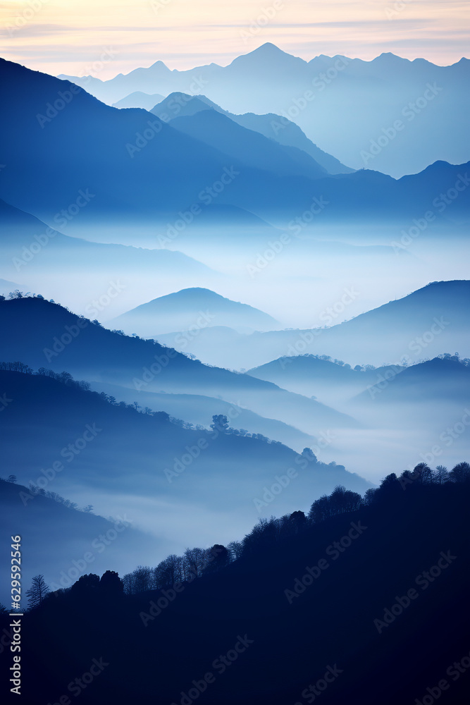 Fototapeta premium Mountain silhouettes in the fog