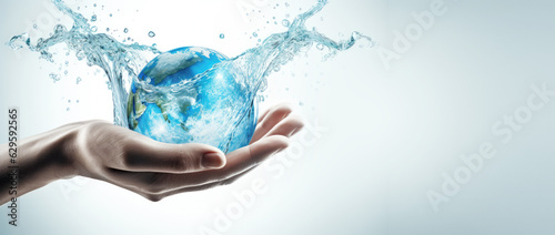 Hand hold water splash with earth